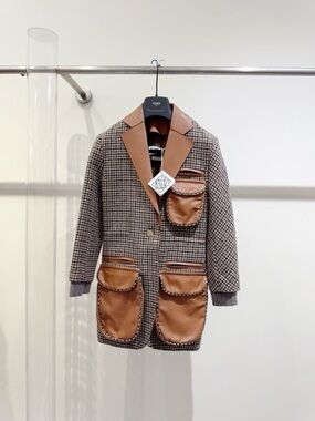 Authentic Loewe Tan Brown Knit Sweater with Leather Trim